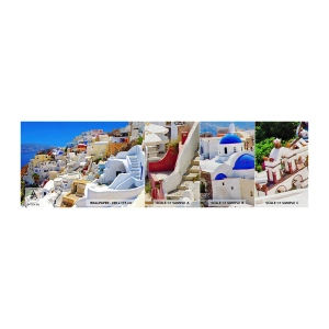 Échantillon de Papier Peint Premium Canvas - Le rêve d'un été grec - Architecture, Paysage, Santorin - 100x30 cm