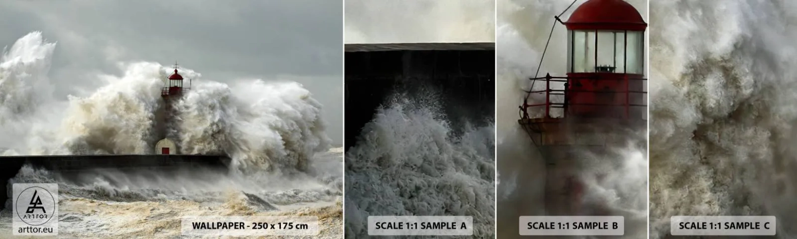 Échantillon De Papier Peint Standard Eco - La colère de l'océan - Paysage, Phare, Tempête - 100x30 cm