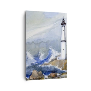 Impression sur toile - Image sur toile - Un phare sur un rivage rocheux avec une mer agitée - 80x120cm - Contre l'obscurité et la tempête - Décoration murale moderne pour le salon et la chambre ARTTOR