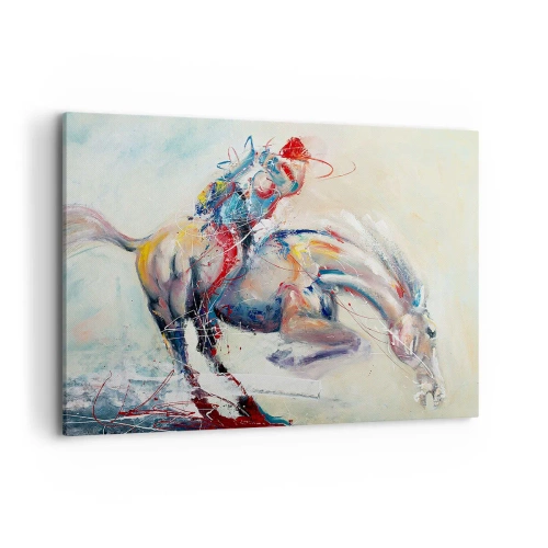 Impression sur toile - Image sur toile - Une image dynamique d'un cheval dans un style artistique abstrait. - 100x70cm - Accrochez-vous, nous décollons - Décoration murale moderne pour le salon et la chambre ARTTOR