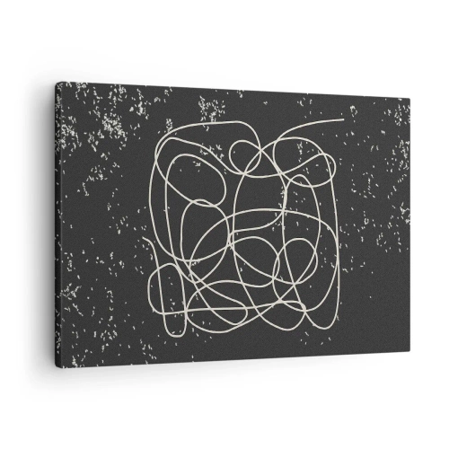 Impression sur toile - Image sur toile - Ligne abstraite sur fond noir avec des détails fins - 70x50cm - Errance des pensées - Décoration murale moderne pour le salon et la chambre ARTTOR