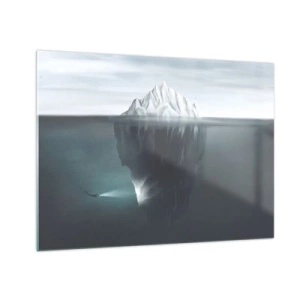Impression sur verre - Image sur verre - Un iceberg avec un plongeur explorant la partie sous-marine - 70x50cm - Mystère sous-marin - Décoration murale moderne pour le salon et la chambre ARTTOR
