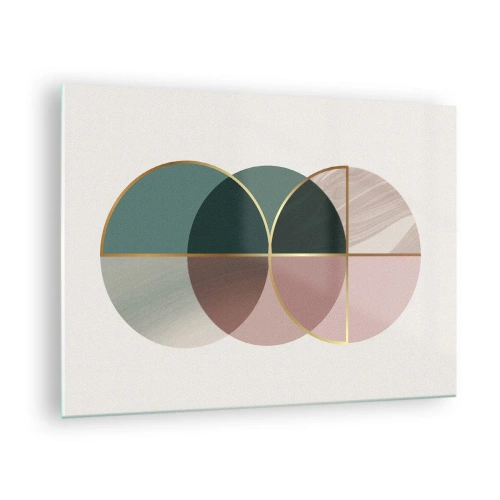 Impression sur verre - Image sur verre - Formes géométriques aux nuances de vert et de rose sur fond clair - 70x50cm - Cercles après cercles - Décoration murale moderne pour le salon et la chambre ARTTOR