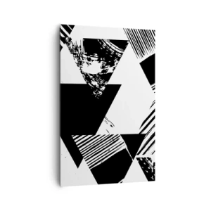 Impression sur toile - Image sur toile - Motifs géométriques de forme minimaliste en noir et blanc - 80x120cm - Pluie de triangles - Décoration murale moderne pour le salon et la chambre ARTTOR