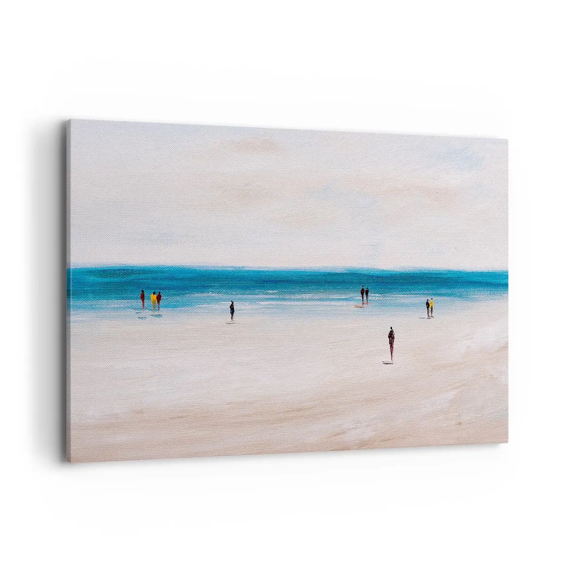 Impression sur toile - Image sur toile - Une plage avec des gens sur fond de mer calme - 120x80cm - Un besoin naturel - Décoration murale moderne pour le salon et la chambre ARTTOR