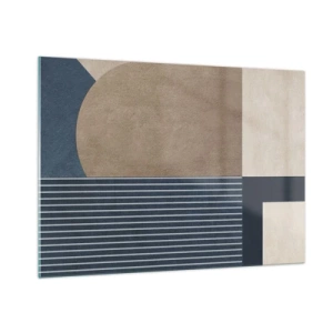 Impression sur verre - Image sur verre - Une forme minimaliste avec un cercle et des lignes en beige - 100x70cm - Composition simple et en rondeur - Décoration murale moderne pour le salon et la chambre ARTTOR