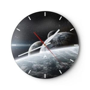 Horloge murale - Pendule murale - Vue des planètes de l'espace depuis la perspective de la Terre - 30x30cm - Musique cosmique des sphères - Décoration murale moderne pour le salon, la cuisine et la chambre ARTTOR