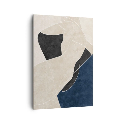Impression sur toile - Image sur toile - Abstraction géométrique dans les tons beige et bleu marine - 50x70cm - Composition abstraite - contraste de couleurs - Décoration murale moderne pour le salon et la chambre ARTTOR