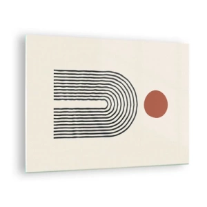 Impression sur verre - Image sur verre - Abstraction graphique avec des lignes et des cercles dans un style rétro - 70x50cm - Le magnétisme des formes et des couleurs - Décoration murale moderne pour le salon et la chambre ARTTOR