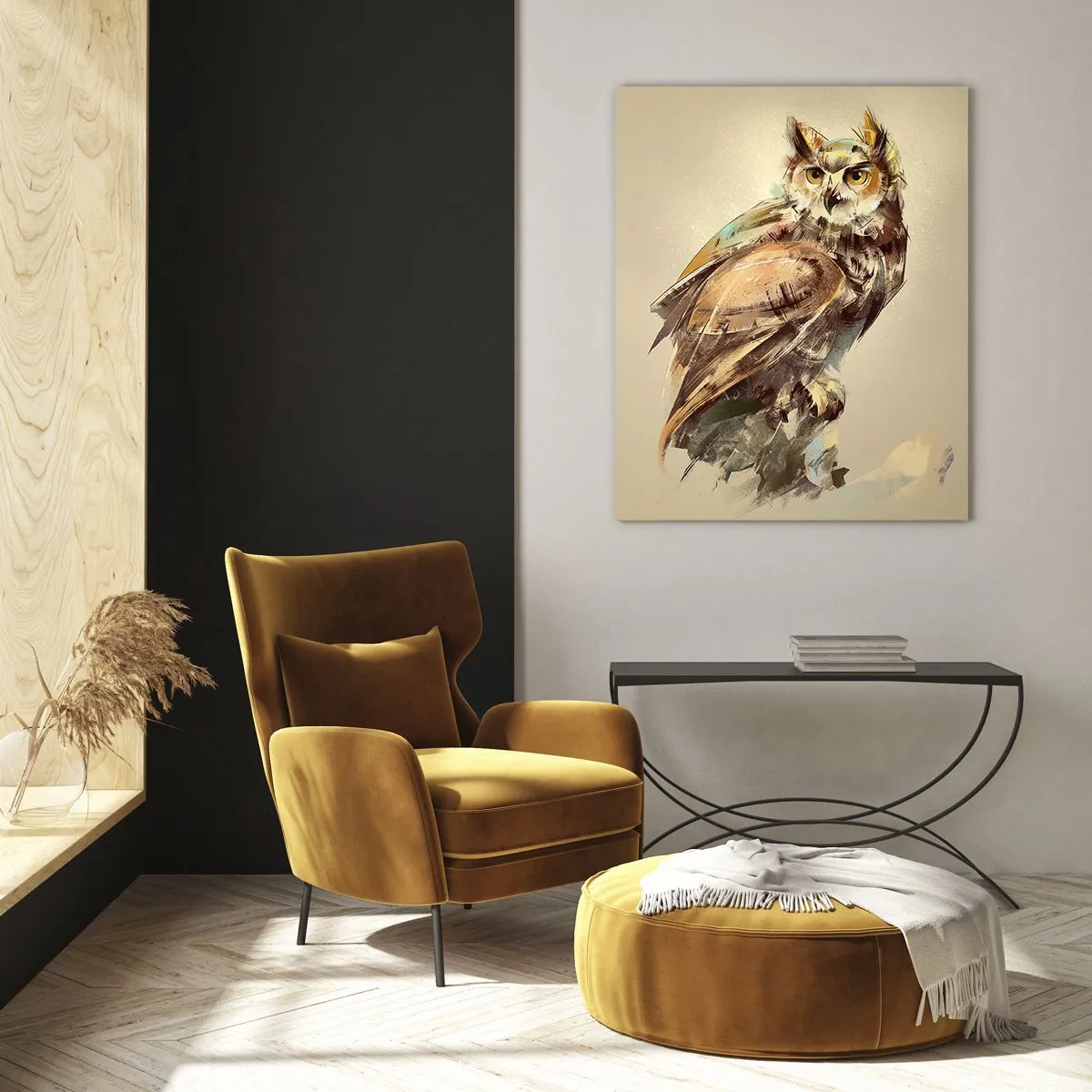 Impression sur verre - Image sur verre - Chouette abstraite avec peinture artistique - 50x70cm - Le hibou le plus intelligent - confirmera la forêt de chênes - Décoration murale moderne pour le salon et la chambre ARTTOR