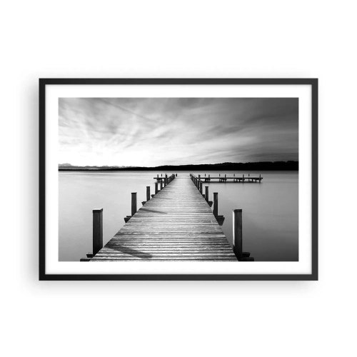 Affiche dans un cadre noir - Poster - Une jetée noire et blanche sur un lac calme - 70x50cm - Au point d'eau - la paix - Décoration murale moderne pour le salon et la chambre ARTTOR