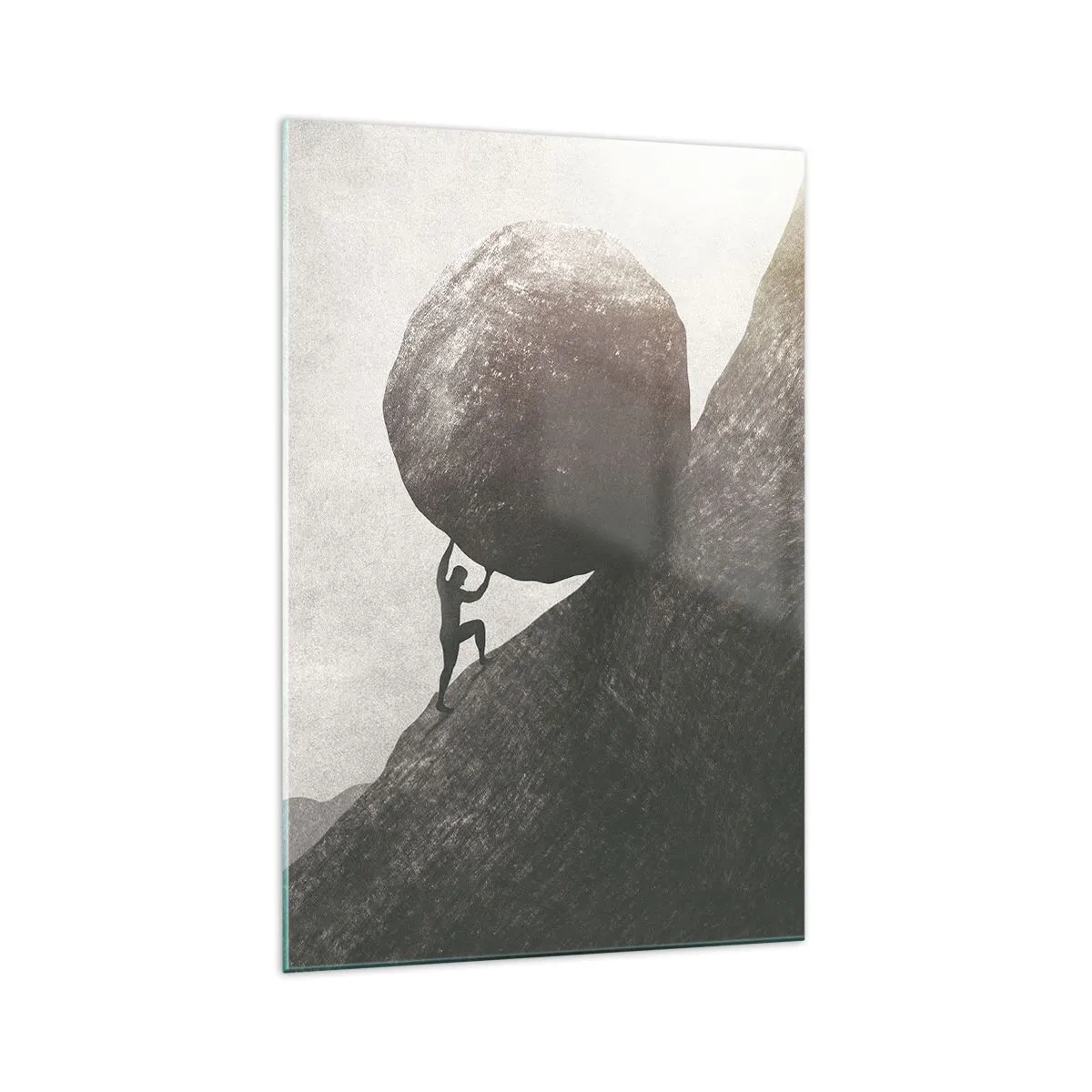 Impression sur verre - Image sur verre - Un homme escaladant un énorme rocher sur une colline - 70x100cm - Je crois contre tout espoir - Décoration murale moderne pour le salon et la chambre ARTTOR