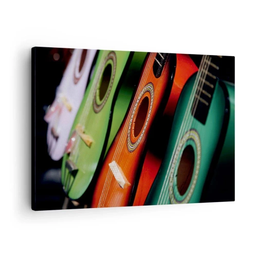 Impression sur toile - Image sur toile - Guitares colorées de différentes nuances disposées en rangée - 70x50cm - La guitare a plusieurs couleurs - Décoration murale moderne pour le salon et la chambre ARTTOR