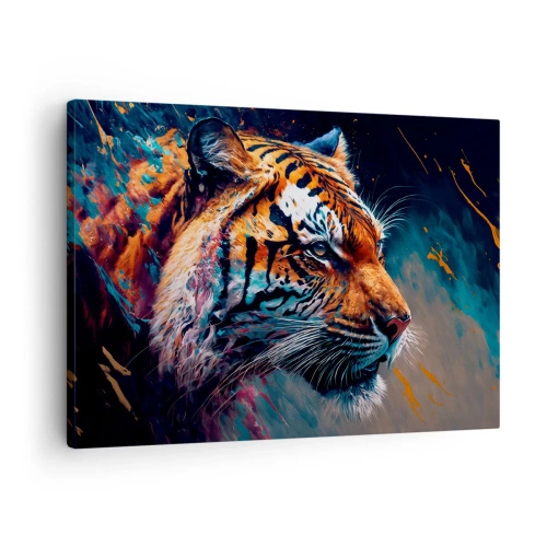Impression sur toile - Image sur toile - Portrait d'un tigre aux couleurs dynamiques et abstraites - 70x50cm - Beauté sauvage - Décoration murale moderne pour le salon et la chambre ARTTOR