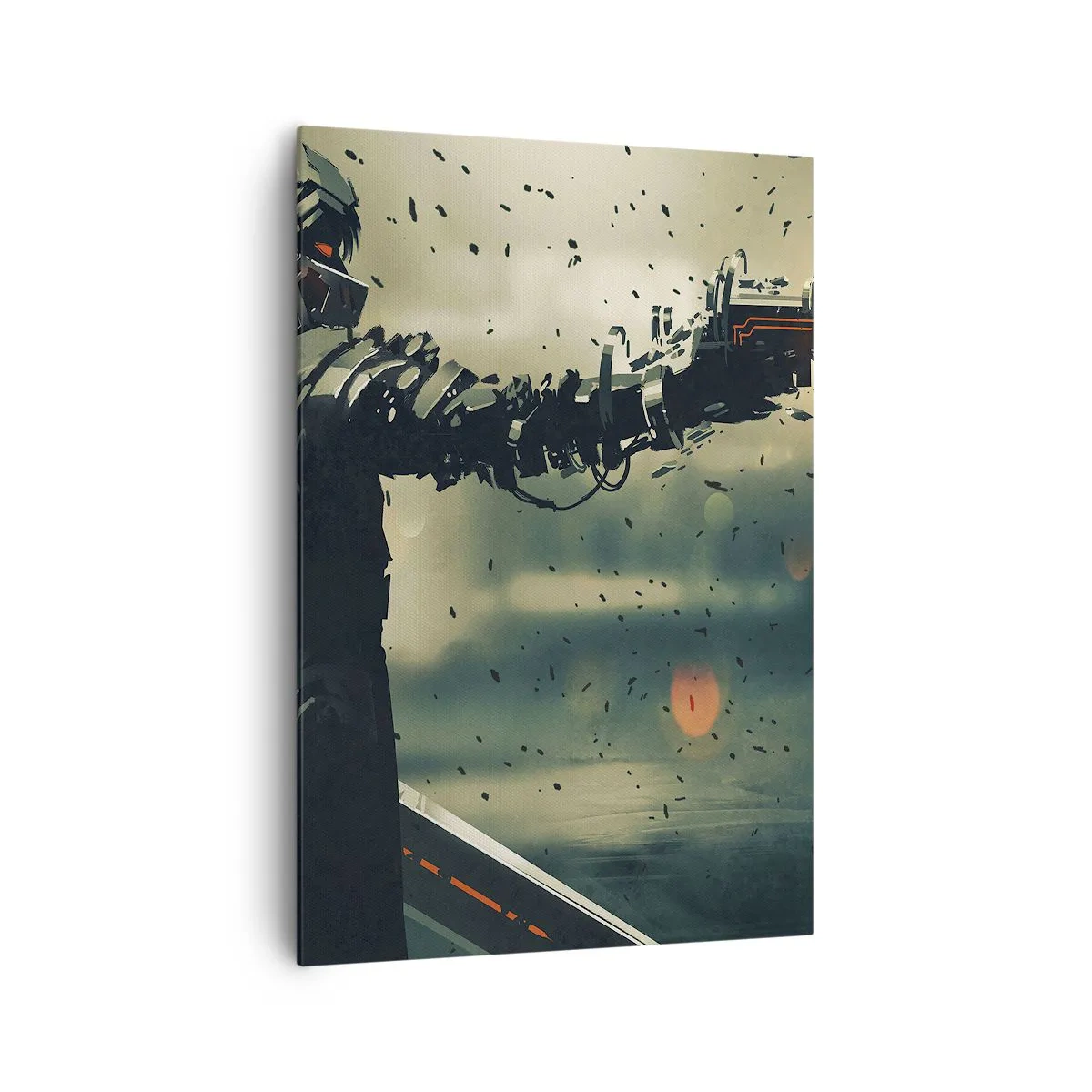 Impression sur toile - Image sur toile - Guerrier cybernétique avec des armes futuristes - 70x100cm - L'arme fatale - Votre propre Terminator - Décoration murale moderne pour le salon et la chambre ARTTOR