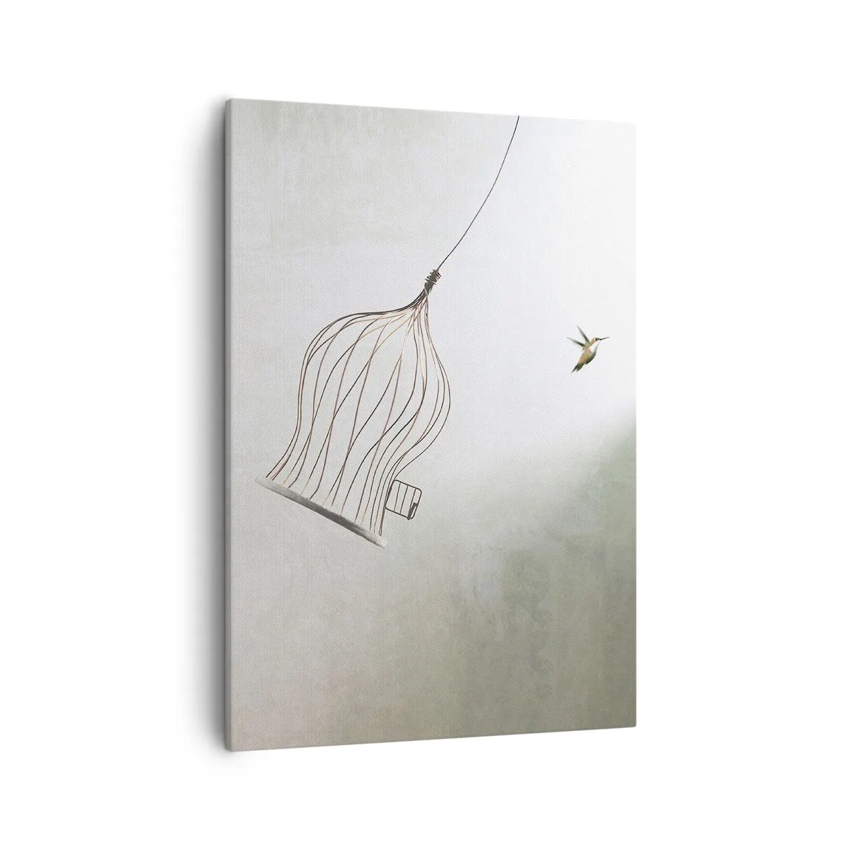 Impression sur toile - Image sur toile - Un oiseau libéré d'une cage sur fond de ciel lumineux - 50x70cm - Dans son élément - Décoration murale moderne pour le salon et la chambre ARTTOR