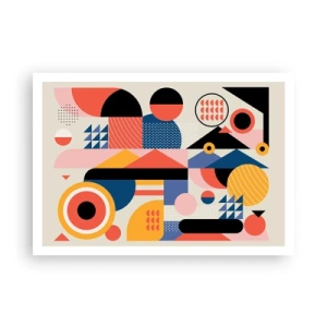 Affiche - Poster - Formes géométriques colorées dans un style rétro - 100x70cm - Composition : jouer - Décoration murale moderne pour le salon et la chambre ARTTOR