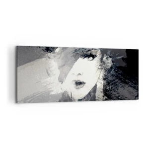 Impression sur toile - Image sur toile - Un portrait abstrait d'une femme dans des tons de gris avec des accents délicats. - 120x50cm - Derrière un voile gris - Décoration murale moderne pour le salon et la chambre ARTTOR