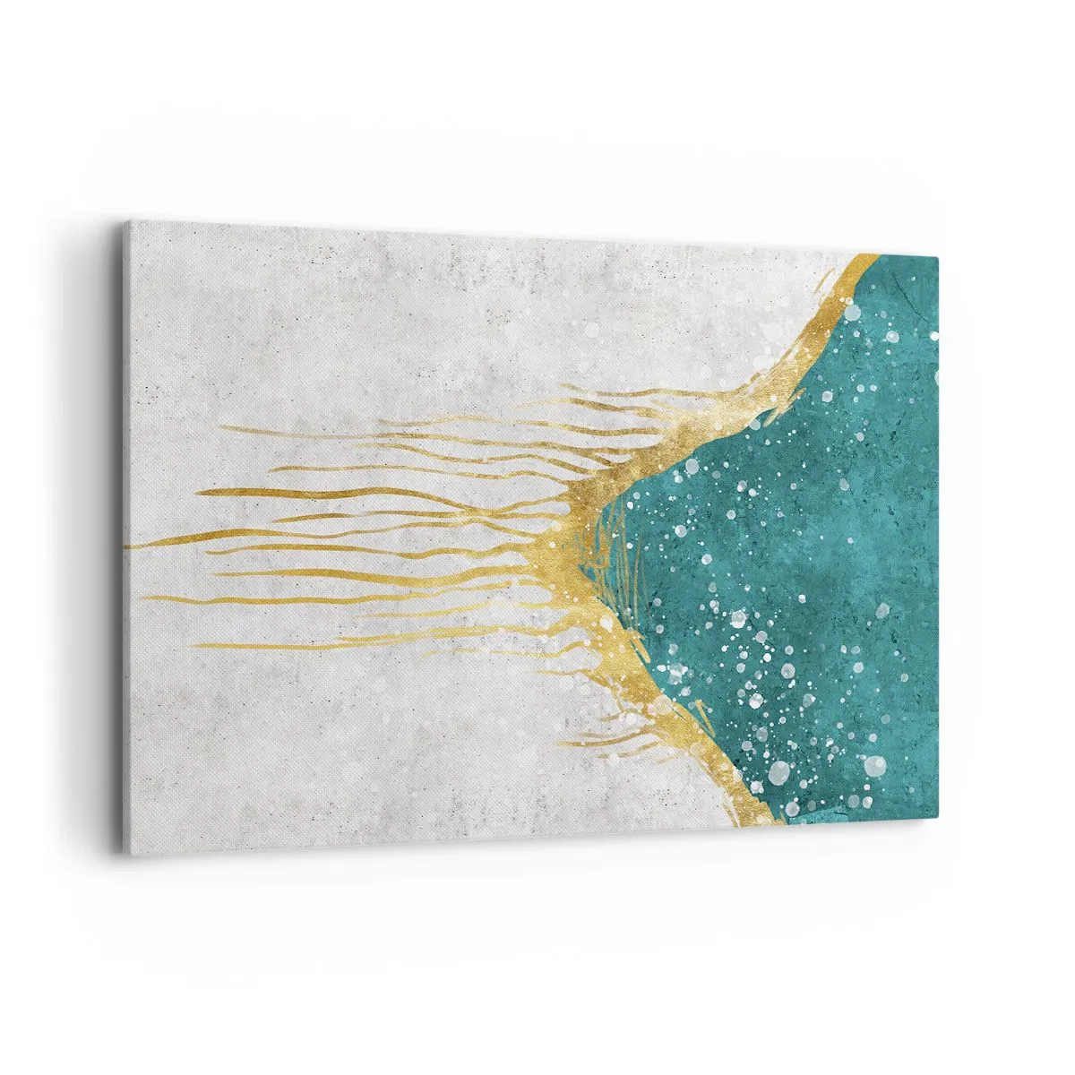 Impression sur toile - Image sur toile - Une composition abstraite dans des tons d'or et de turquoise - 100x70cm - Marée dorée - Décoration murale moderne pour le salon et la chambre ARTTOR