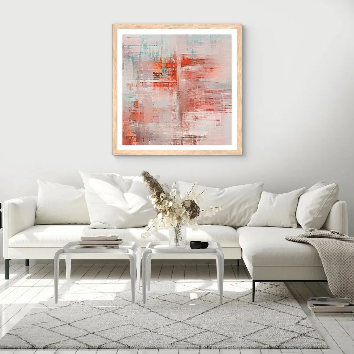 Affiche dans un chêne clair - Poster - Brumeux. Mais rose - 40x40 cm