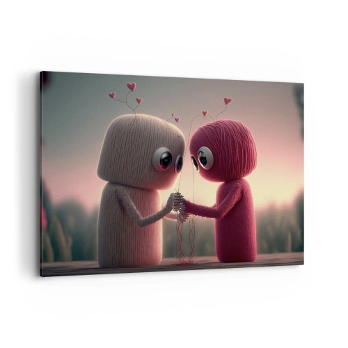 Impression sur toile - Image sur toile - Personnages en fil dans un décor charmant sur le thème du cœur - 100x70cm - Tout le monde a le droit d'aimer - Décoration murale moderne pour le salon et la chambre ARTTOR