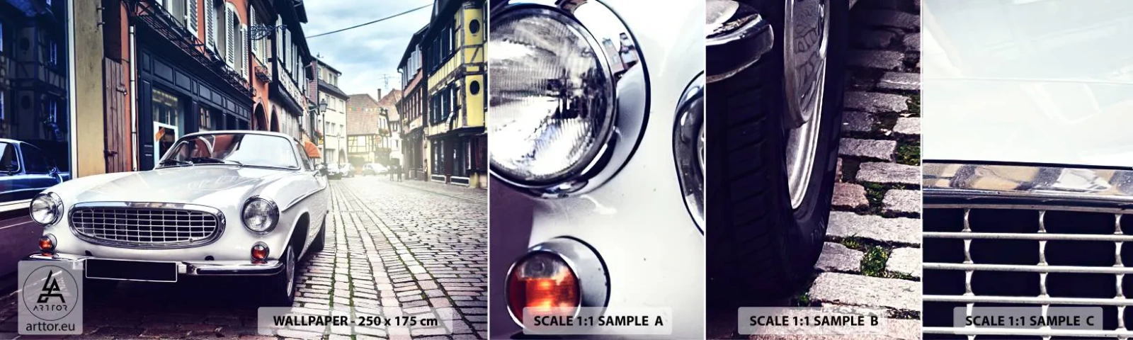 Échantillon de Papier Peint Autocollant Deluxe Sticker - Le passé est aujourd'hui - Voiture ancienne, Ville, France - 100x30 cm