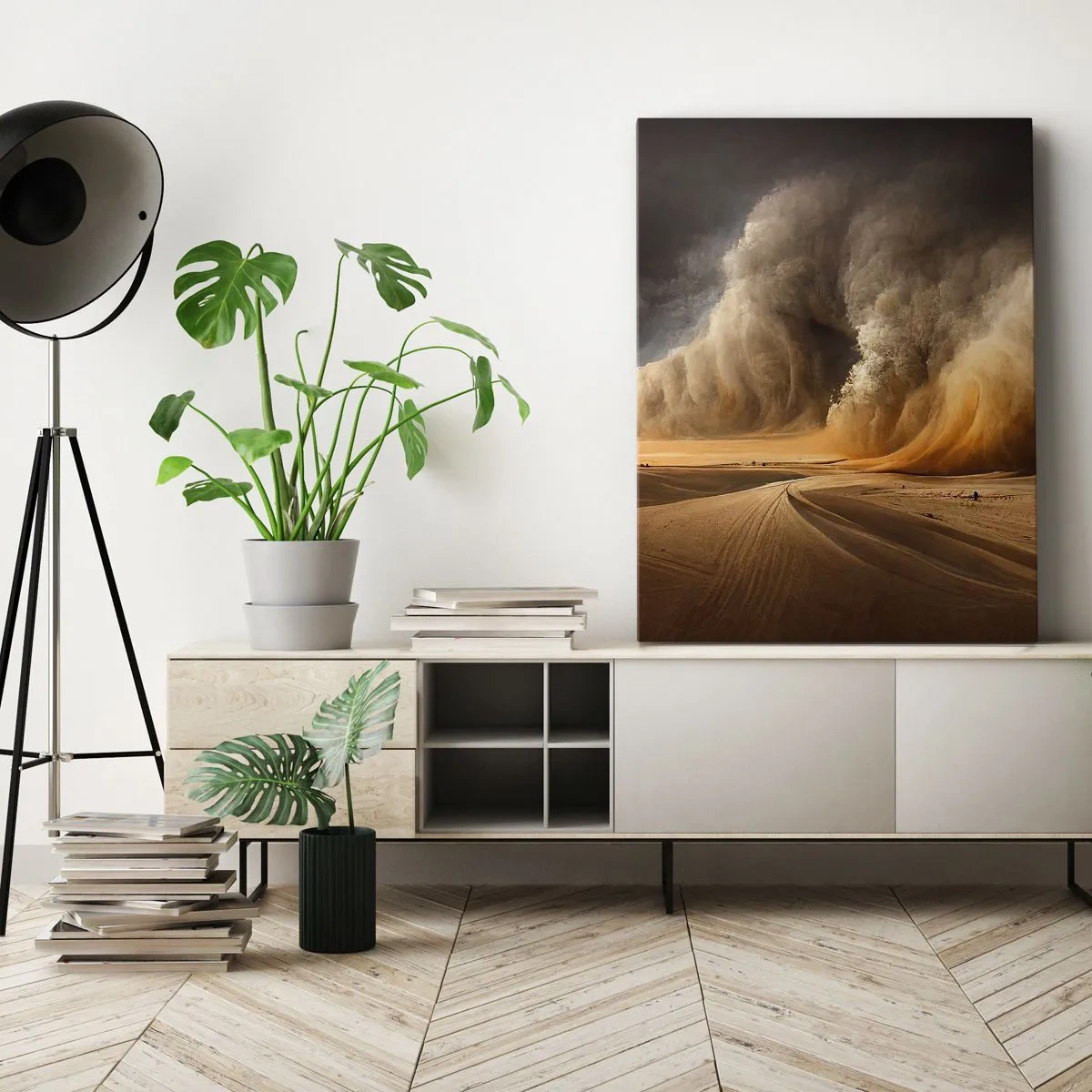 Impression sur toile - Image sur toile - Impressionnante tempête de sable dans le désert - 50x70cm - La colère du désert - Décoration murale moderne pour le salon et la chambre ARTTOR