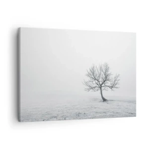 Impression sur toile - Image sur toile - Un arbre solitaire dans le brouillard hivernal dans un champ vide - 70x50cm - Contre le néant - Décoration murale moderne pour le salon et la chambre ARTTOR