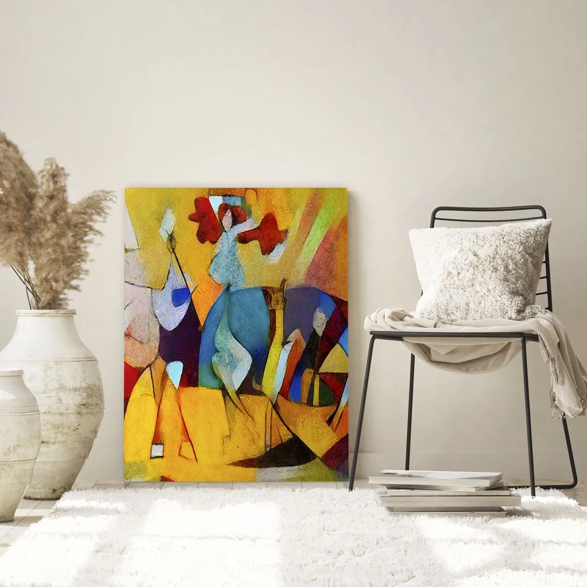 Impression sur verre - Image sur verre - Une abstraction colorée représentant des figures sous une forme géométrique - 80x120cm - Soleil - vie - joie - Décoration murale moderne pour le salon et la chambre ARTTOR