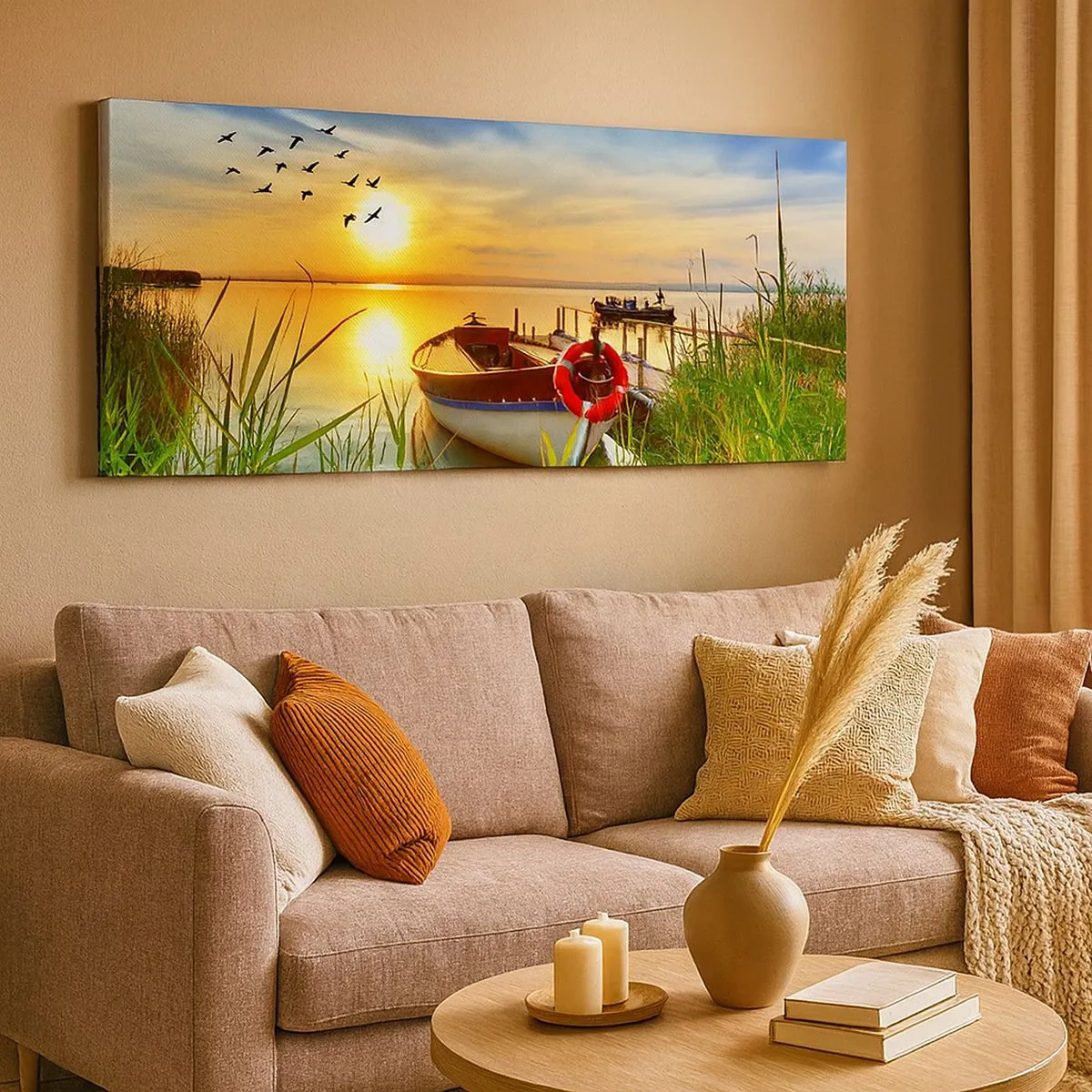 Impression sur toile - Image sur toile - Les cormorans s'envolent déjà - 100x40 cm
