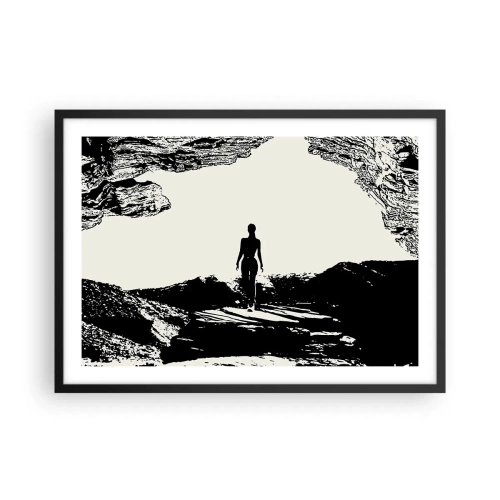 Affiche dans un cadre noir - Poster - Silhouette noire et blanche d'une femme dans une grotte contre le ciel - 70x50cm - Nouveau look - Décoration murale moderne pour le salon et la chambre ARTTOR