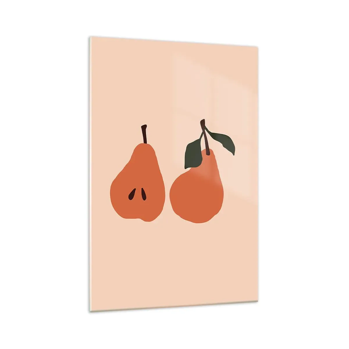 Impression sur verre - Image sur verre - Une illustration minimaliste de deux poires sur fond beige. - 70x100cm - La douceur elle-même - Décoration murale moderne pour le salon et la chambre ARTTOR