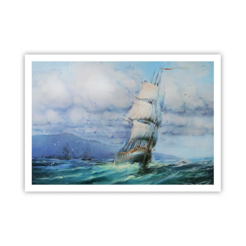 Affiche - Poster - Un navire sur une mer agitée - 100x70cm - Vents favorables - Décoration murale moderne pour le salon et la chambre ARTTOR