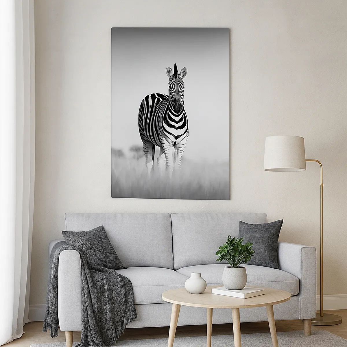 Impression sur toile - Image sur toile - Deux zèbres dans la savane dans un style monochrome - 50x70cm - Le monde est bel et bien noir et blanc - Décoration murale moderne pour le salon et la chambre ARTTOR