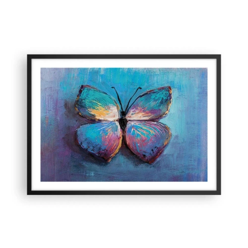 Affiche dans un cadre noir - Poster - Papillon coloré sur fond bleu - 70x50cm - Dans toute sa splendeur - Décoration murale moderne pour le salon et la chambre ARTTOR