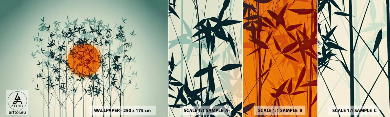 Échantillon De Papier Peint Standard Eco - Soleil japonnais - Abstraction, Graphique, Exotisme - 100x30 cm