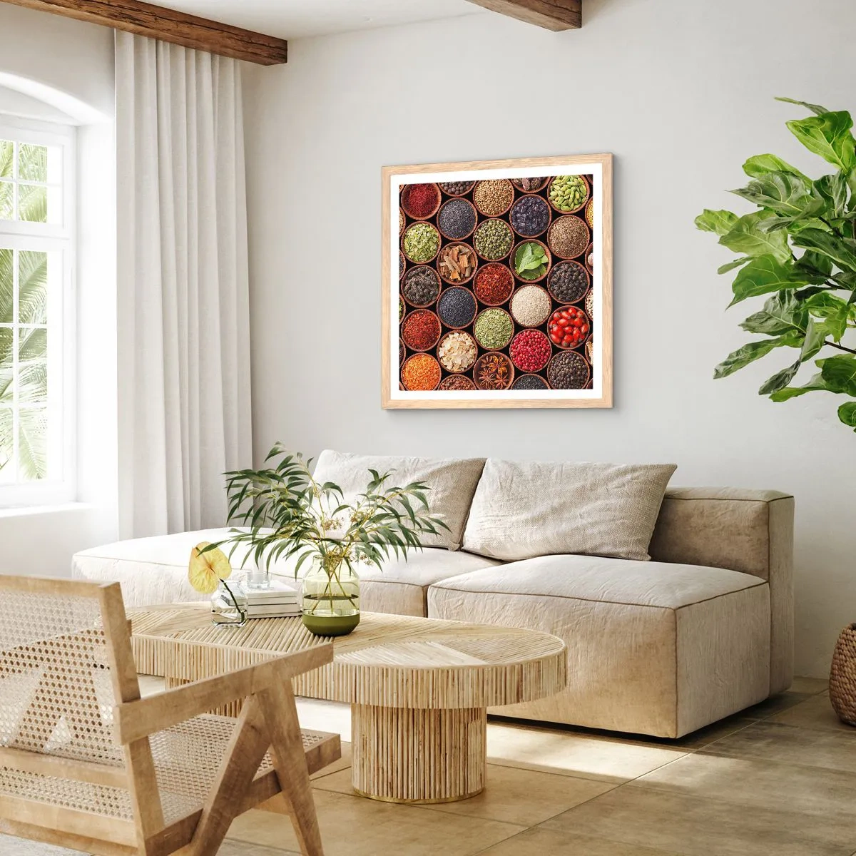 Affiche dans un chêne clair - Poster - Toutes les saveurs du monde - 30x30 cm