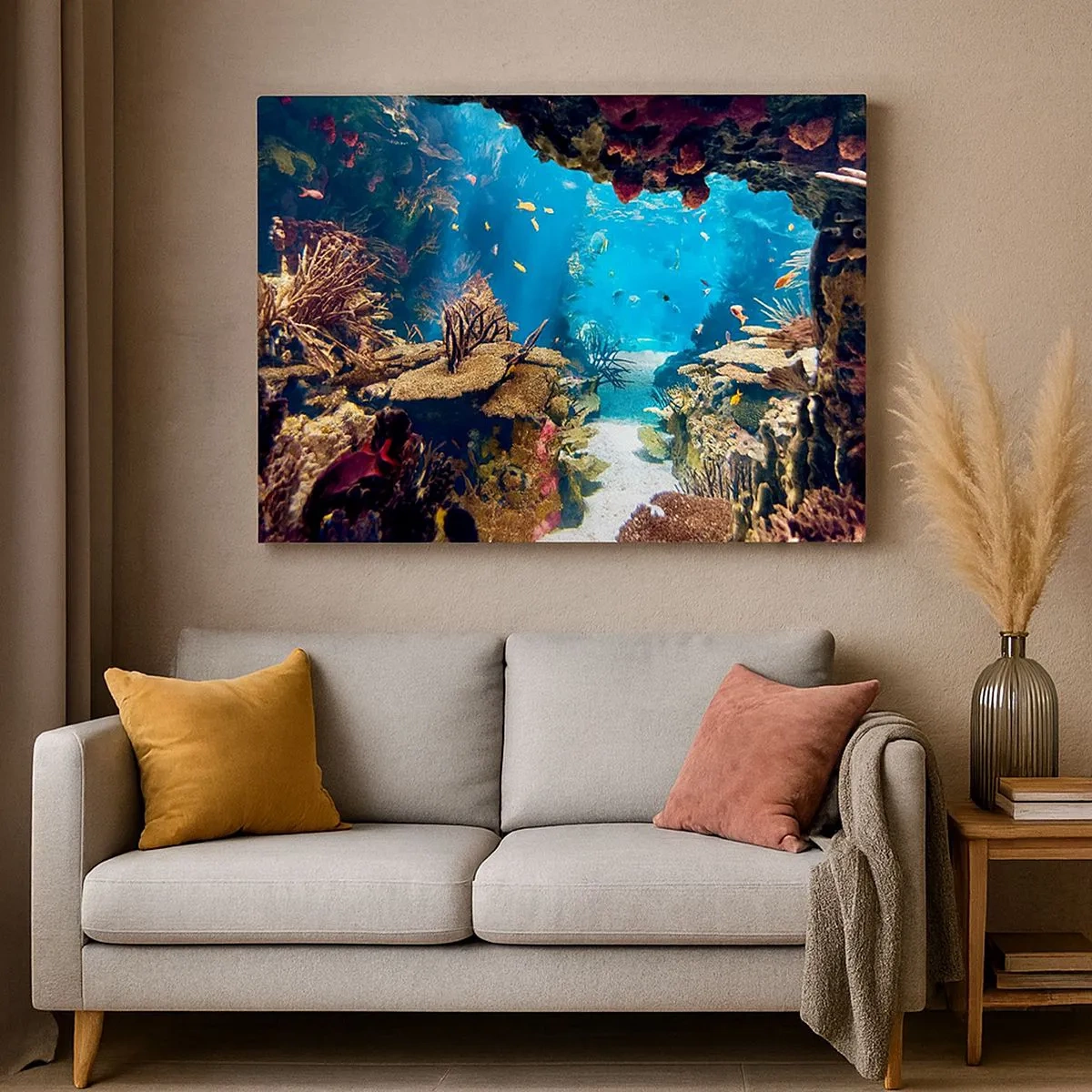 Impression sur toile - Image sur toile - Monde sous-marin avec récif corallien et poissons - 70x50cm - Tu ne l'as même pas rêvé - Décoration murale moderne pour le salon et la chambre ARTTOR