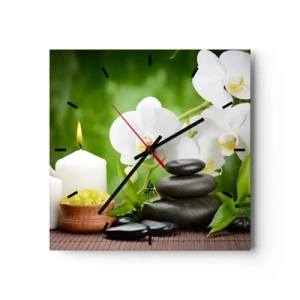 Horloge murale - Pendule murale - Orchidées, bougies et pierres en pleine nature - 30x30cm - Doux, floral, toucher délicat - Décoration murale moderne pour le salon et la chambre ARTTOR