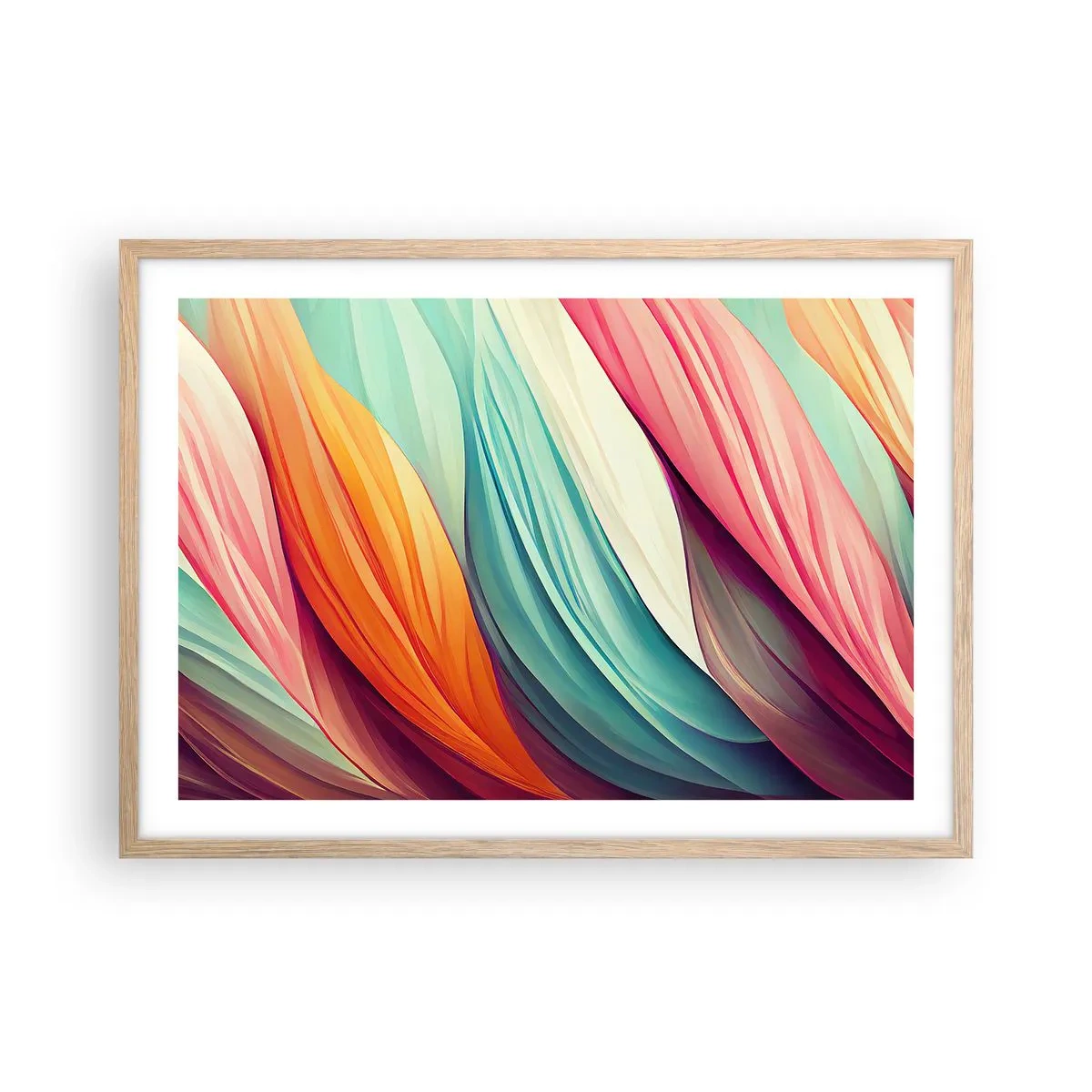 Affiche dans un chêne clair - Poster - Tissage arc-en-ciel - 70x50 cm