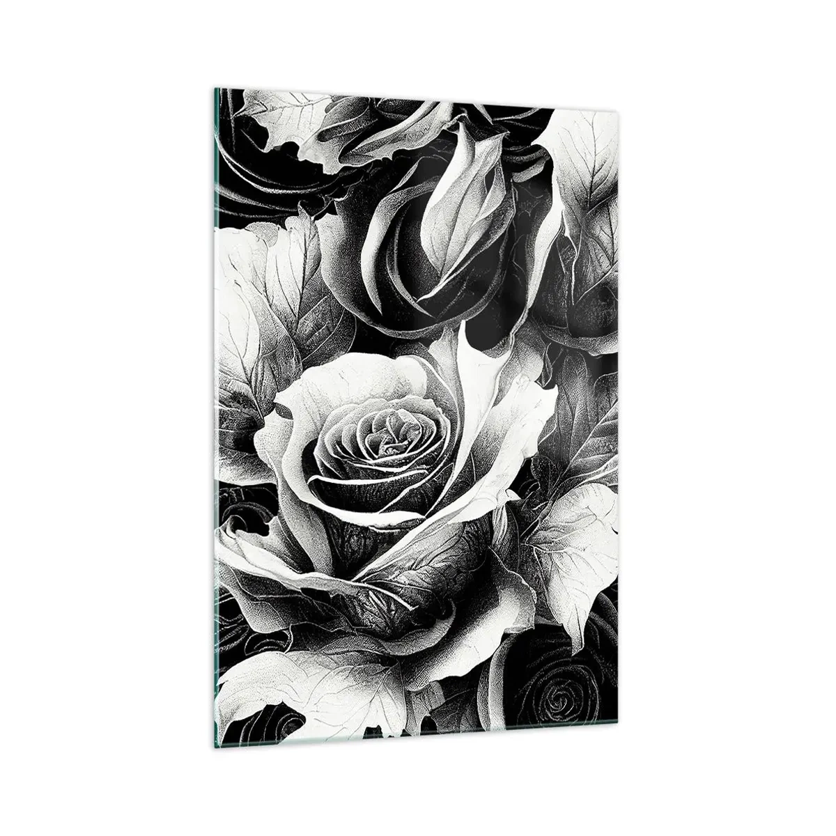 Impression sur verre - Image sur verre - Roses noires et blanches dans une composition élégante - 70x100cm - Toujours une reine - Décoration murale moderne pour le salon et la chambre ARTTOR