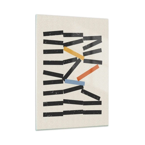 Impression sur verre - Image sur verre - Une composition graphique stylisée comme des dominos avec des accents de couleur. - 50x70cm - Dominos – composition - Décoration murale moderne pour le salon et la chambre ARTTOR