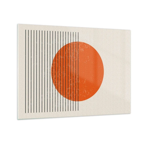 Impression sur verre - Image sur verre - Composition géométrique avec cercle et lignes orange - 70x50cm - Toujours le soleil - Décoration murale moderne pour le salon et la chambre ARTTOR