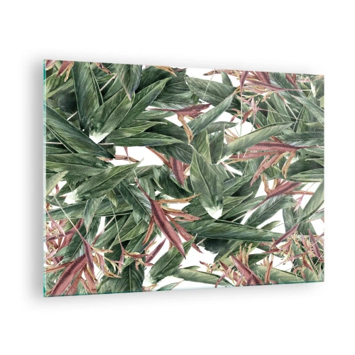 Impression sur verre - Image sur verre - Feuilles dans les tons de vert et de bordeaux sur fond clair - 70x50cm - Arbuste émeraude-lilas - Décoration murale moderne pour le salon et la chambre ARTTOR