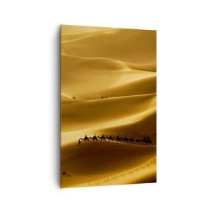 Impression sur toile - Image sur toile - Une caravane de chameaux errant à travers les dunes dorées du désert. - 80x120cm - Caravane sur les vagues du désert - Décoration murale moderne pour le salon et la chambre ARTTOR