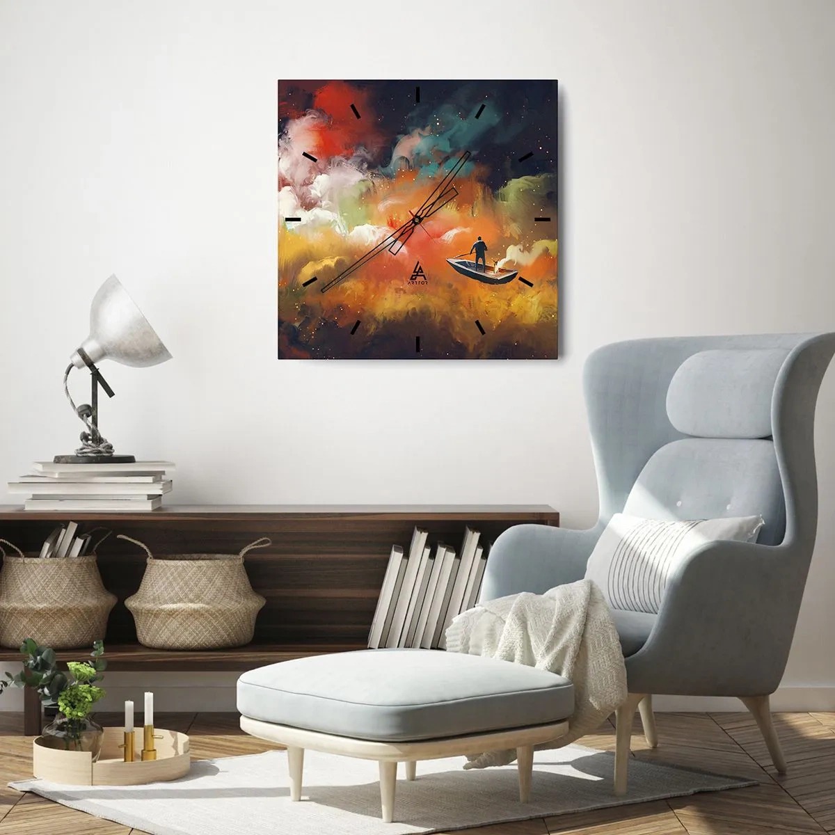 Horloge murale - Pendule murale - En bateau à travers la galaxie - 40x40 cm