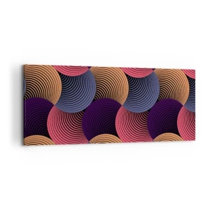 Impression sur toile - Image sur toile - Cercles géométriques dans des tons de rose, violet et or - 120x50cm - Dans un rythme circulaire - Décoration murale moderne pour le salon et la chambre ARTTOR