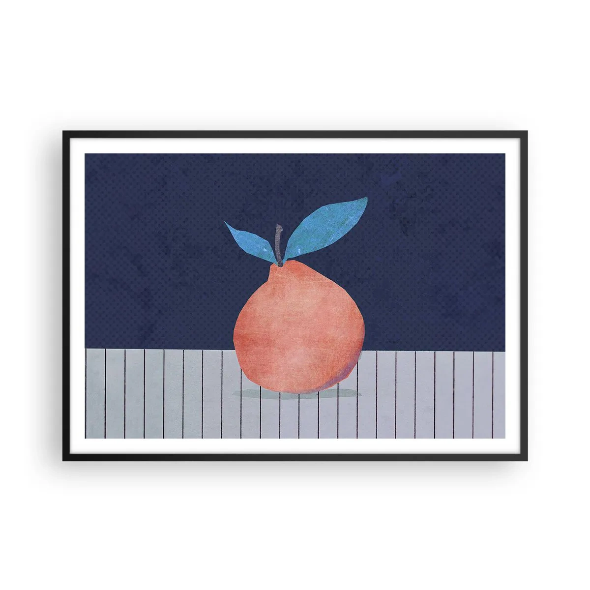Affiche dans un cadre noir - Poster - Fruit abstrait sur fond de couleurs contrastées et de lignes droites. - 100x70cm - Convexité et plan - Décoration murale moderne pour le salon et la chambre ARTTOR