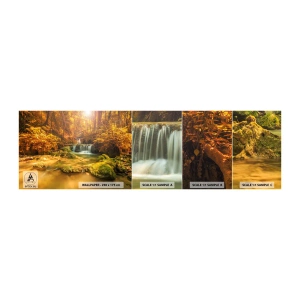 Échantillon de Papier Peint Autocollant Deluxe Sticker - Cascade de forêt en or - Paysage, Cascade, Thaïlande - 100x30 cm