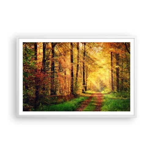 Affiche dans un cadre blanc - Poster - Silence d'or en forêt - 91x61 cm